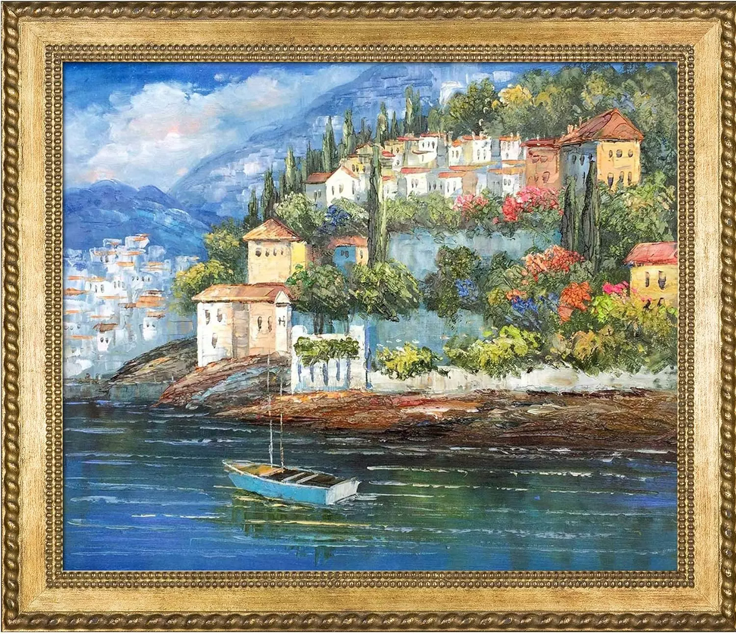 overstockArt Italy at Dusk with Verona Gold Braid Framed Oil Painting, 28.75  x 24.75 , Multi-Color — Wall Art