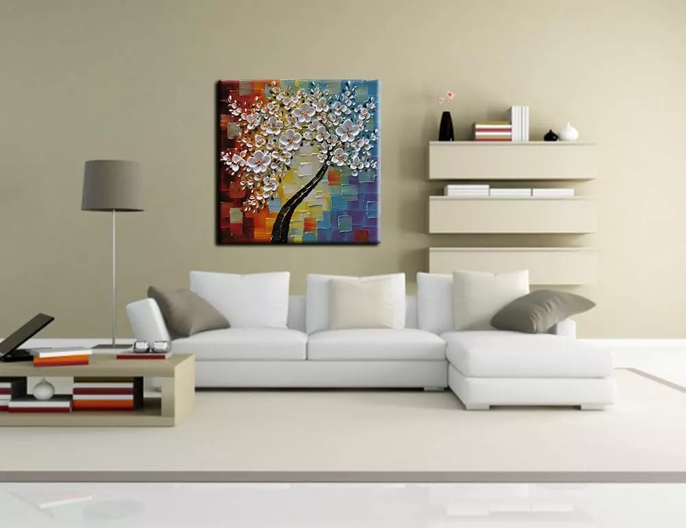 YaSheng Art -3D handmade paintings textured wall art Oil Painting On Canvas white Flowers Paintings Modern Home living room Wall Art Abstract canvas art picture Ready to hang 30x30inch — Wall Art