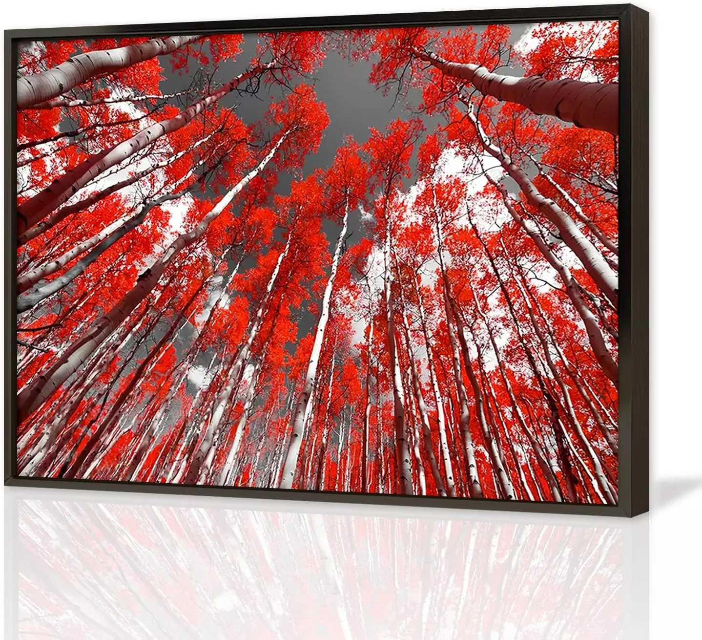 Abstract Wall Decor Oil Painting on Canvas Red Leaf Tree Large Black Aluminum Frame Canvas Wall Art For Living Room Forest Artwork Modern Painting Pictures Home Decor and Office Decoration for Walls — Wall Art