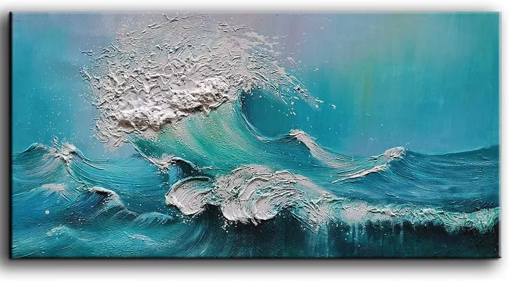 YaSheng Art - 24x48inch landscapes Abstract Art Painting Oil Painting on Canvas Texture Blue Ocean scenery 3D Oil Painting Hand-Painted Abstract Artwork Canvas Wall Art Paintings Modern Home Decor Art — Wall Art