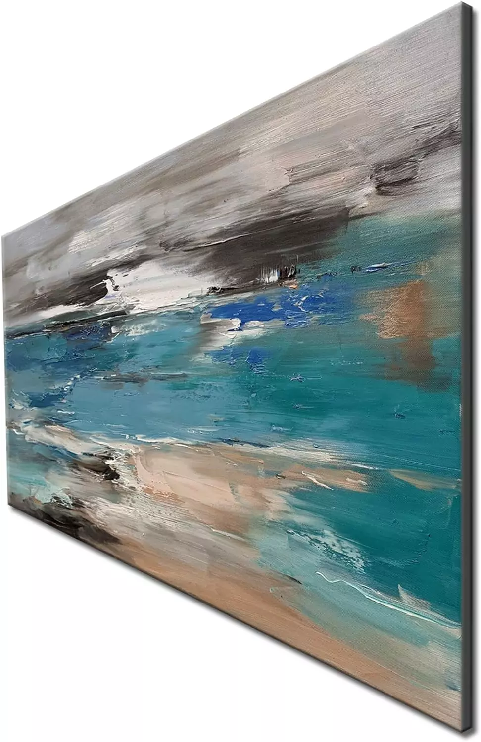 Abstract Canvas Wall Art for Living Room Handmade Large 60x30 inch Modern Seascape Oil Painting — Wall Art