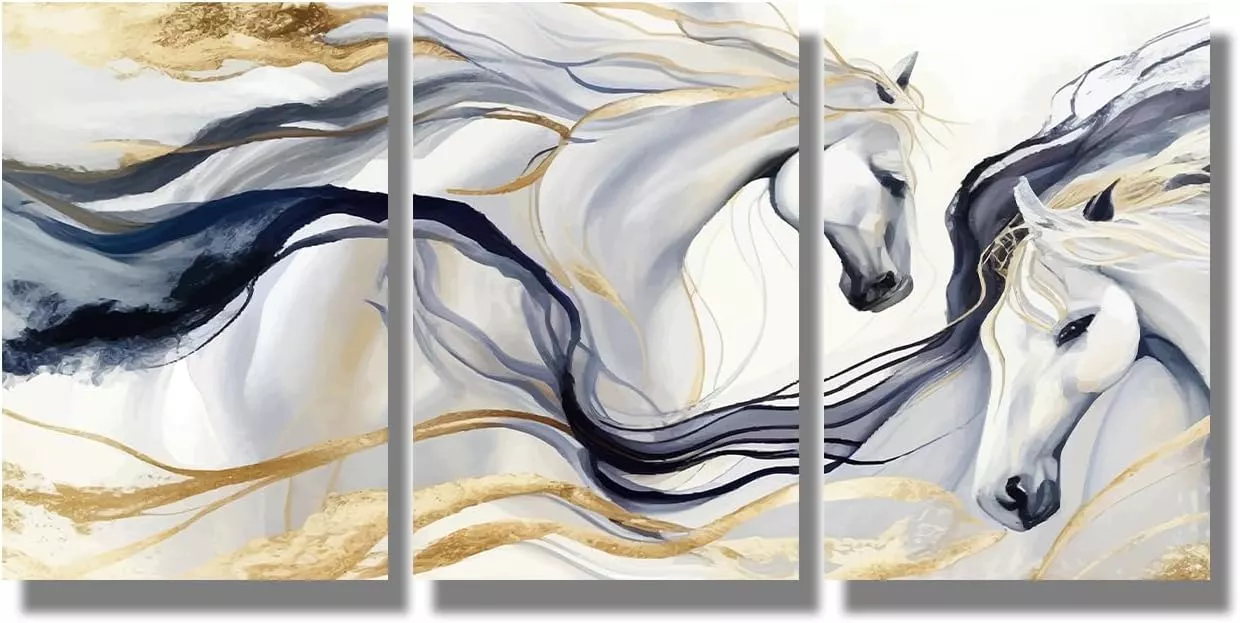 LSIUHWUWI 3 Panels Abstract Wall Decor For Living Room Canvas Wall Art Paintings For Bedroom Oil Painting Abstract Horse Wall Artworks for Office Kitchen Home Decorations Art 36  x16 — Wall Art