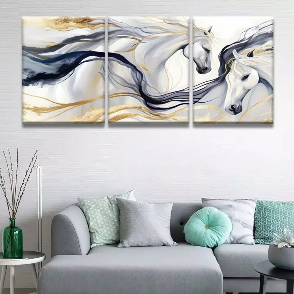 LSIUHWUWI 3 Panels Abstract Wall Decor For Living Room Canvas Wall Art Paintings For Bedroom Oil Painting Abstract Horse Wall Artworks for Office Kitchen Home Decorations Art 36  x16 — Wall Art