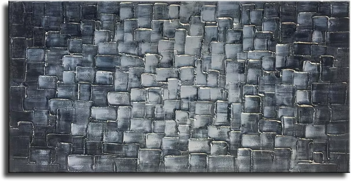 MyArton Large Abstract Silver Square Wall Art Hand Painted Modern Textured Oil Painting on Canvas Ready To Hang 60x30inch — Wall Art