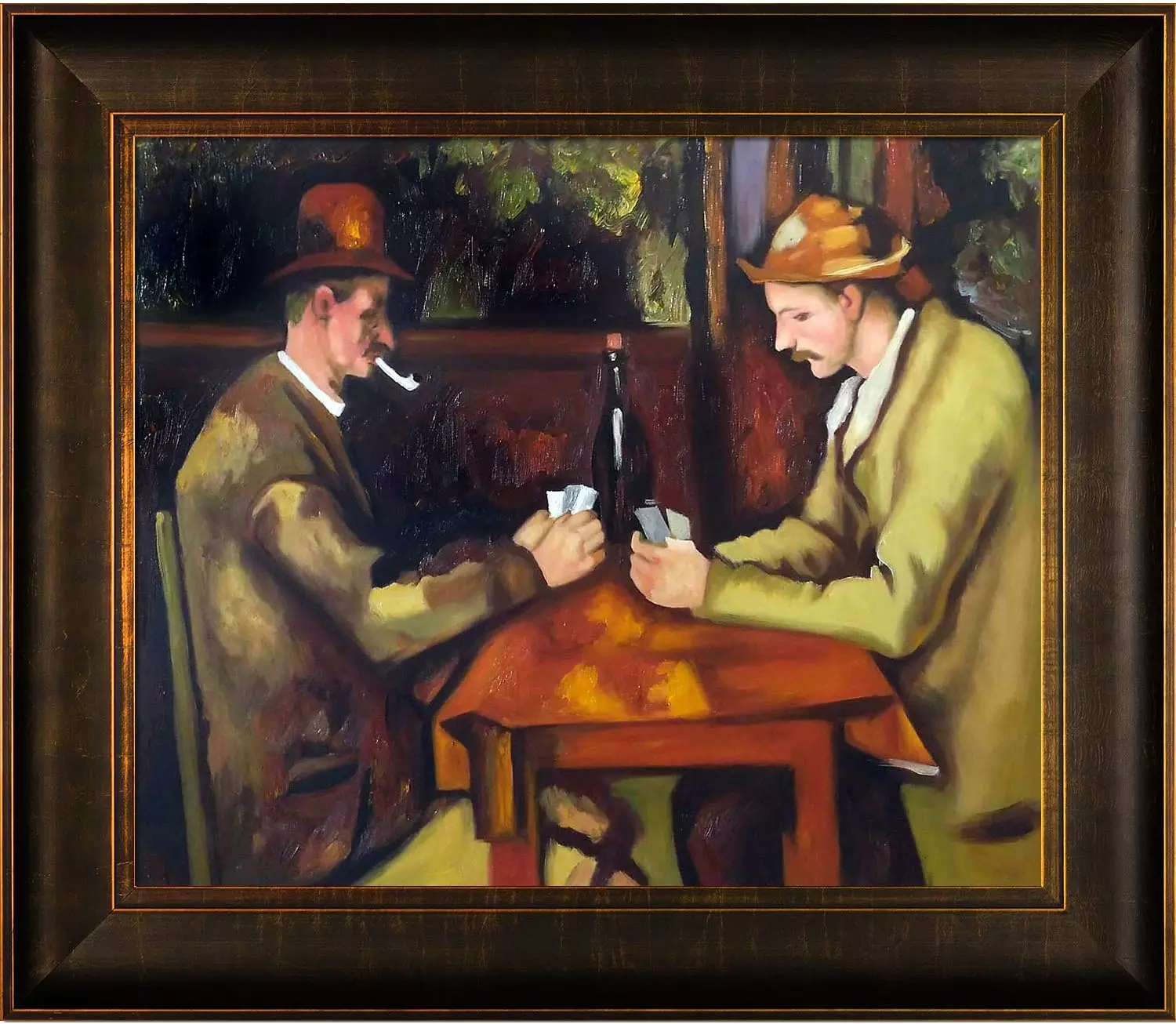 La Pastiche overstockArt Card Players by Paul Cezanne Hand Painted Oil Reproduction with Veine D  Or Bronze Scoop Frame — Wall Art