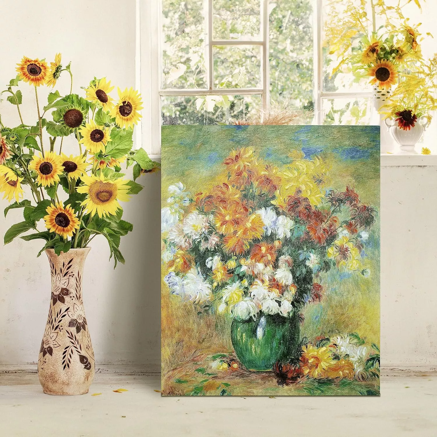 ArtbyHannah 24x32 Inch Flowers Paintings by Pierre-Auguste Renoir Reproduction for Wall Art Decorations,Textured 3D Oil Painting on Canvas for Bedroom Living Room or Wall Decor — Wall Art