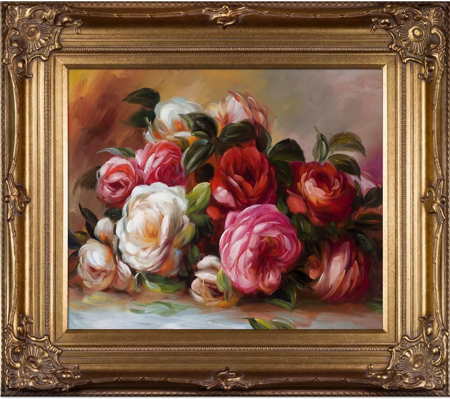 La Pastiche OverstockArt Renoir Discarded Roses with Renaissance Bronze Frame, Pink, 34  x 30  (RN2244-FR-801G20X24) — Wall Art