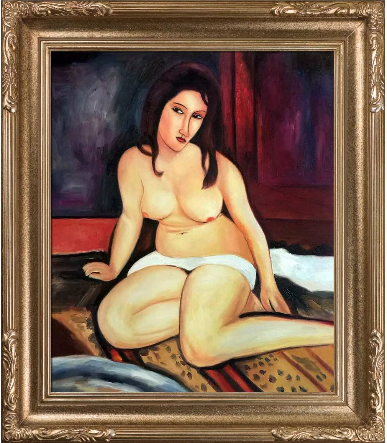 overstockArt Seated Nude 1917 Oil Painting with Florentine Dark Champagne Frame by Modigliani, 31  x 27  — Wall Art