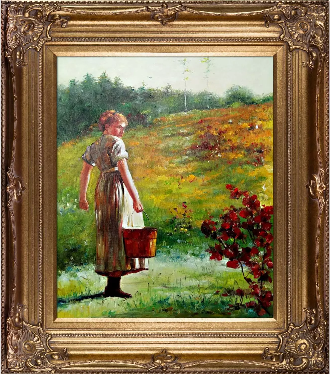 overstockArt Returning from The Spring with Renaissance Bronze Frame Oil Painting by Homer, 34  x 30  (WH2805-FR-801G20X24) — Wall Art