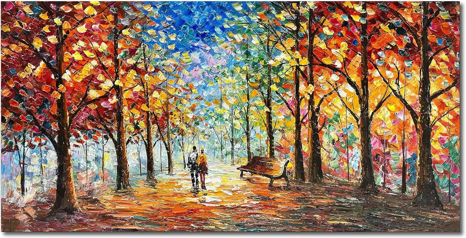 Diathou Hand-Painted Forest Landscape Painting 24x48 Inchs Art Wall Palette Knife oil painting Modern Abstract Landscape Art — Wall Art