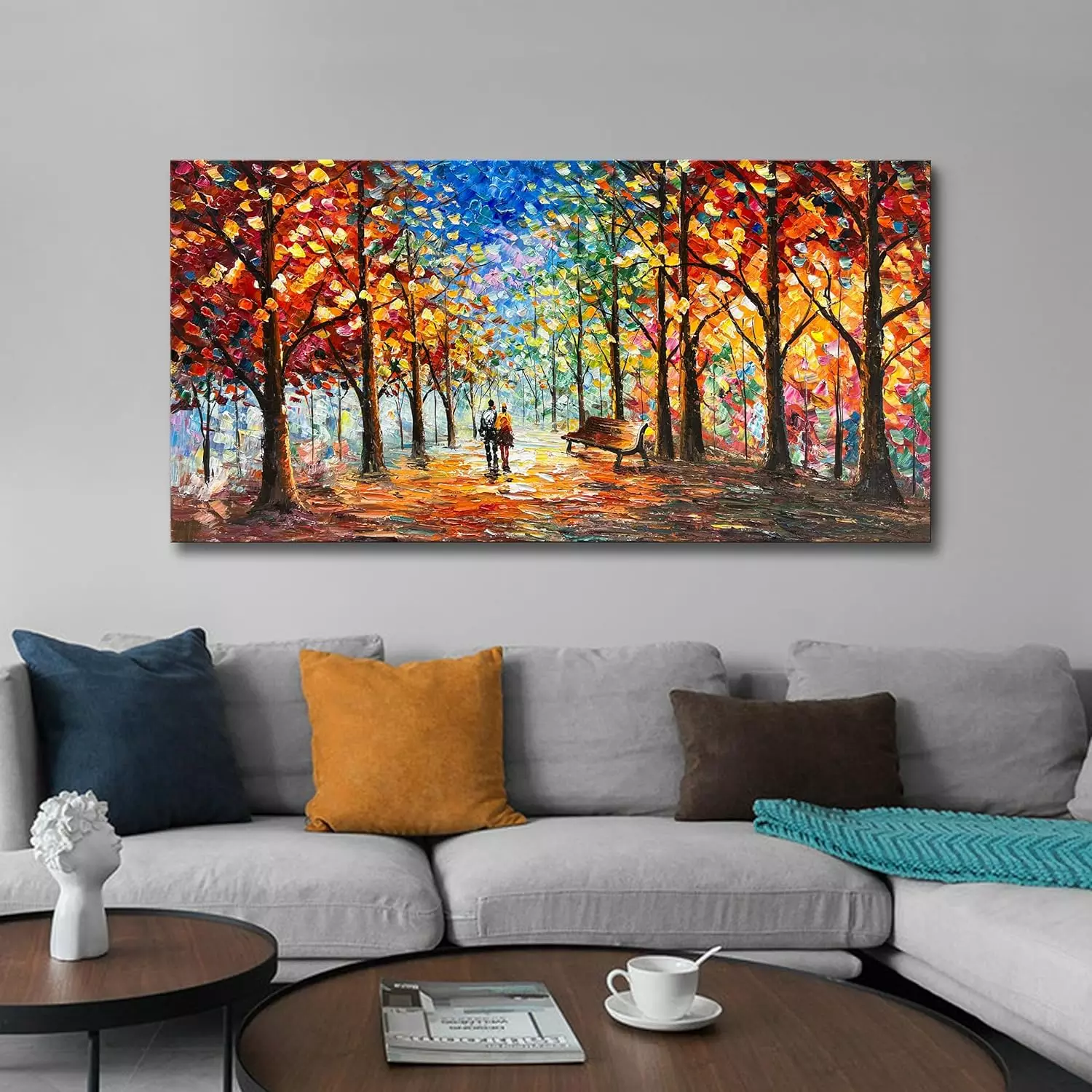 Diathou Hand-Painted Forest Landscape Painting 24x48 Inchs Art Wall Palette Knife oil painting Modern Abstract Landscape Art — Wall Art