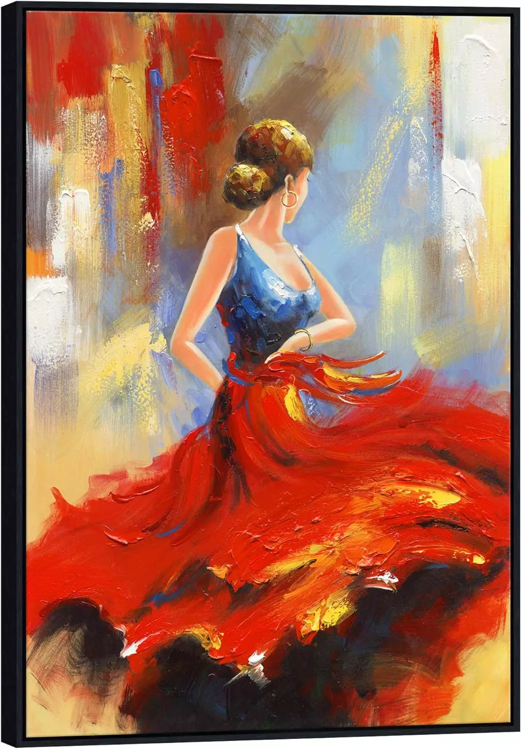 Wieco Art Framed Art Flying Skirt Modern Artwork Abstract Dancing People Oil Paintings on Canvas Wall Art for Home Decorations Wall Decor Stretched with Black Frame — Wall Art