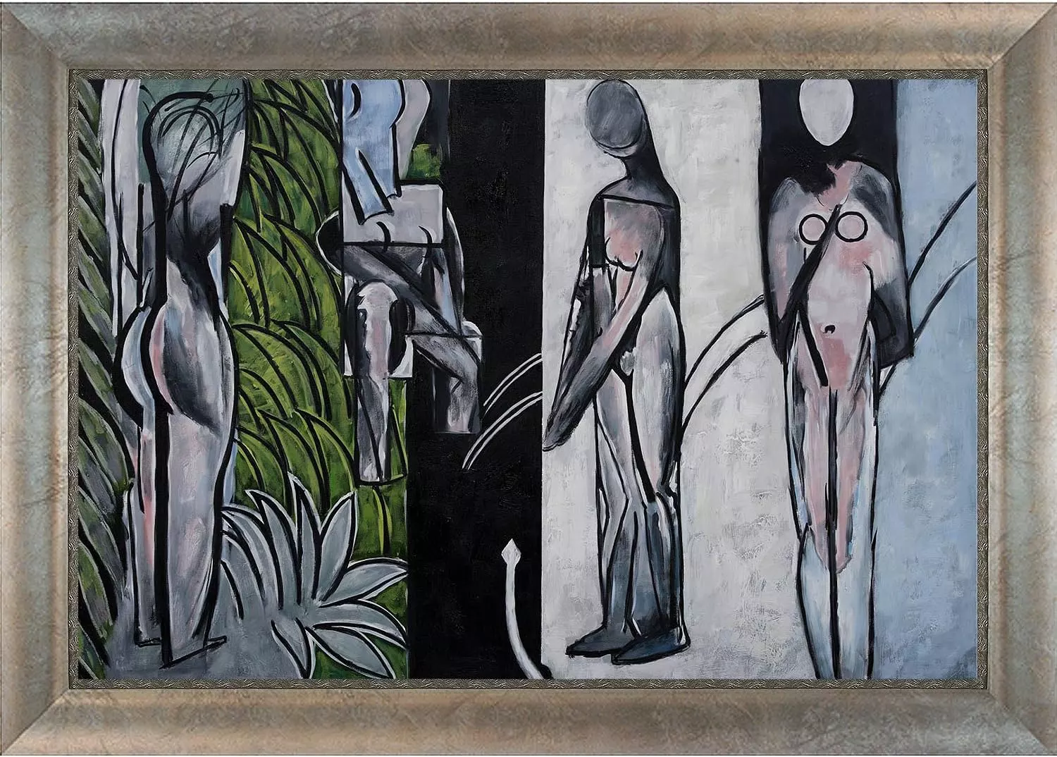 La Pastiche overstockArt Bathers by a River Framed Oil Reproduction of an Original Painting by Henri Matisse, Silver Scoop with Swirl Lip, Silver Frame with Champagne Highlights — Wall Art