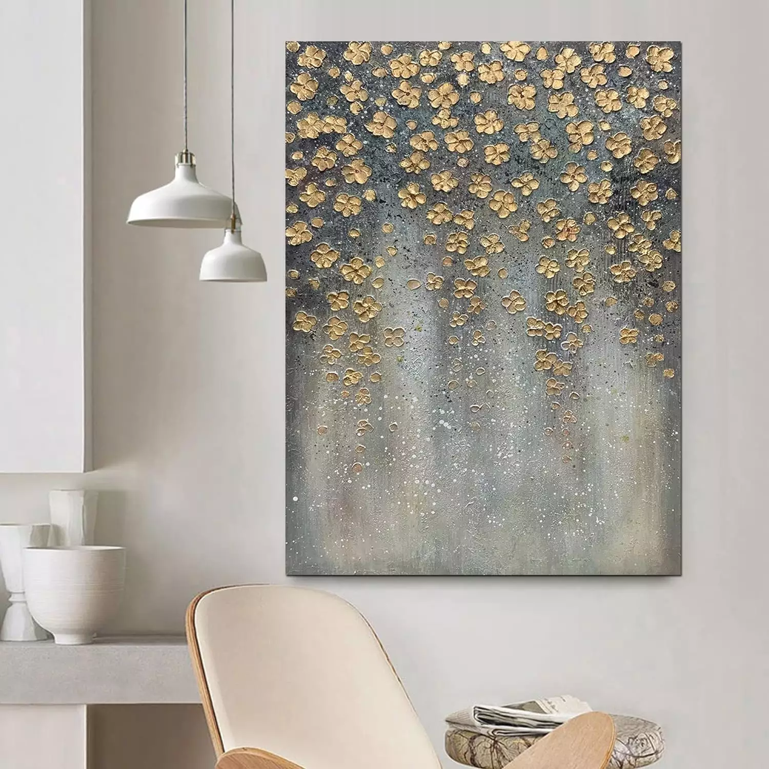 ART8YUQI Paintings - Texture color Wall Art Abstract Golden Flowers Picture Modern Artwork Oil Painting for Decor 24x36 Inch — Wall Art