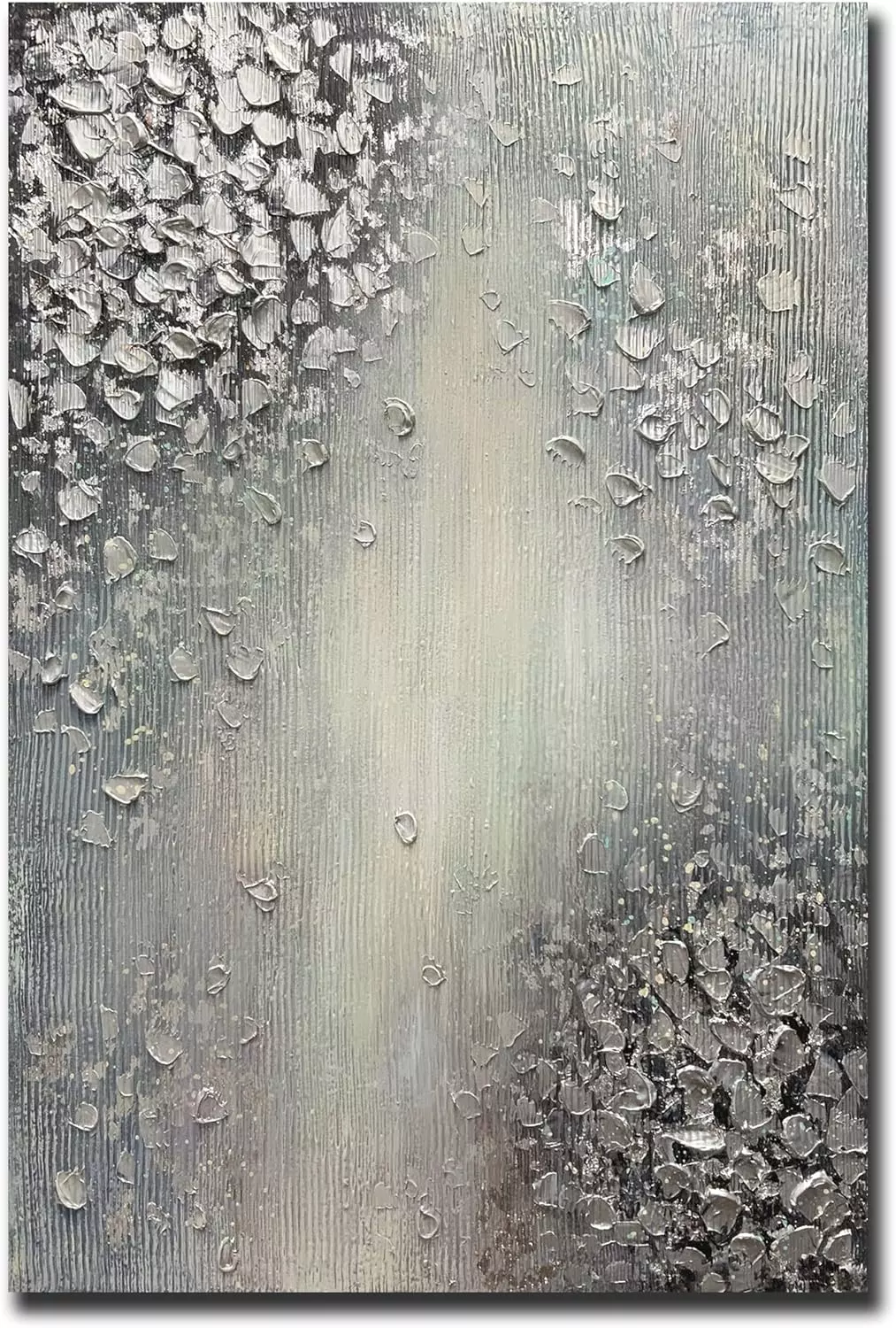 ART8YUQI Paintings - Texture Wall Art Abstract Picture Abstract Silver Leaves Modern Artwork gary Wall Decoration Oil Painting On Canvas for 24x36 Inch — Wall Art