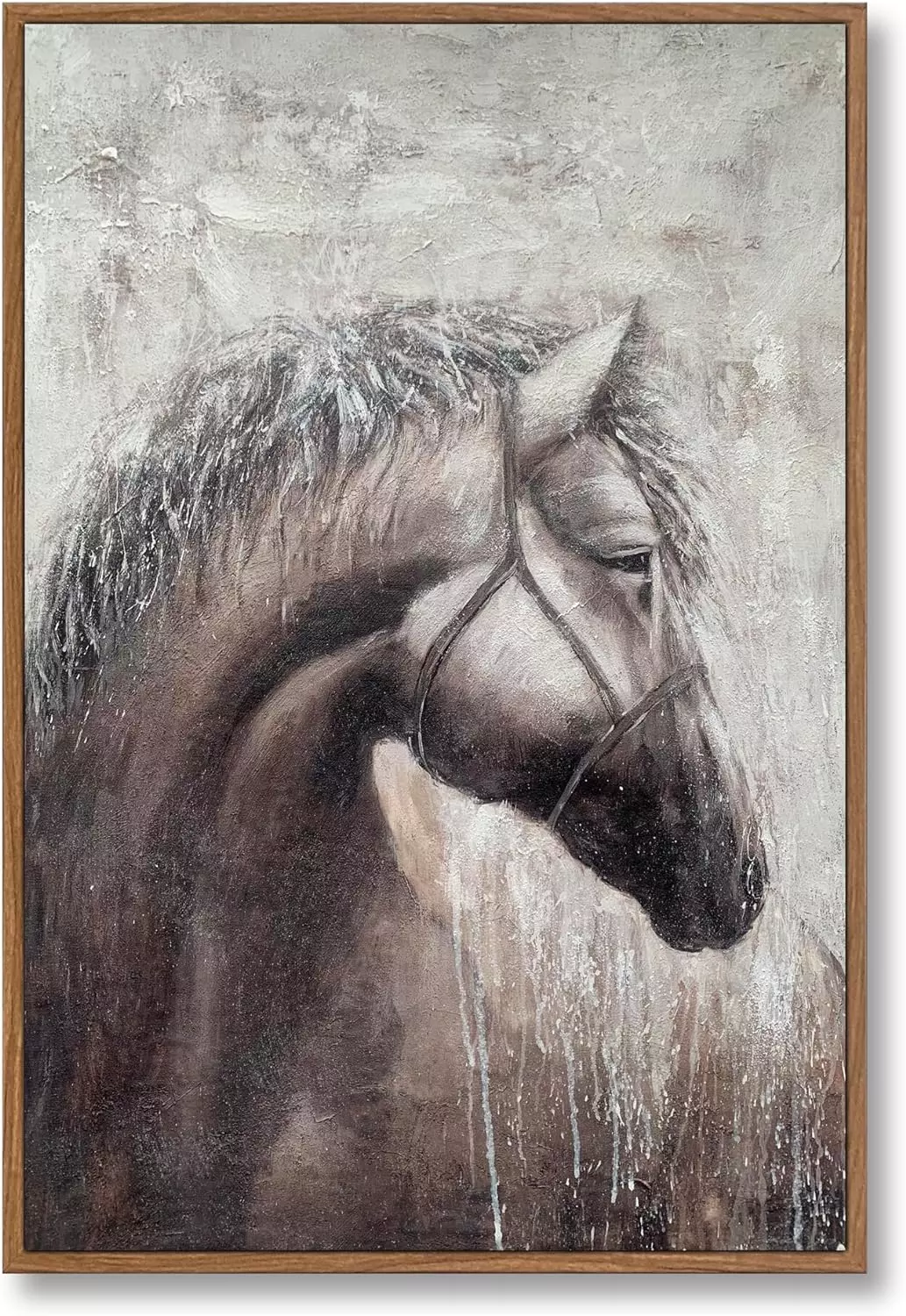 Handmade Horse Potrrait Wall Art Framed Animal Oil Painting on Canvas for Home Decor Office Decoration — Wall Art