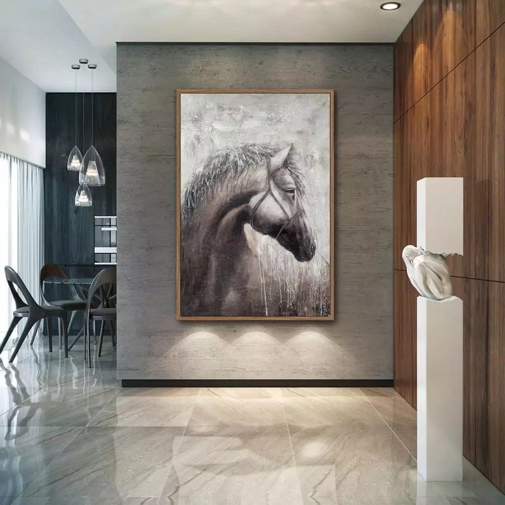 Handmade Horse Potrrait Wall Art Framed Animal Oil Painting on Canvas for Home Decor Office Decoration — Wall Art