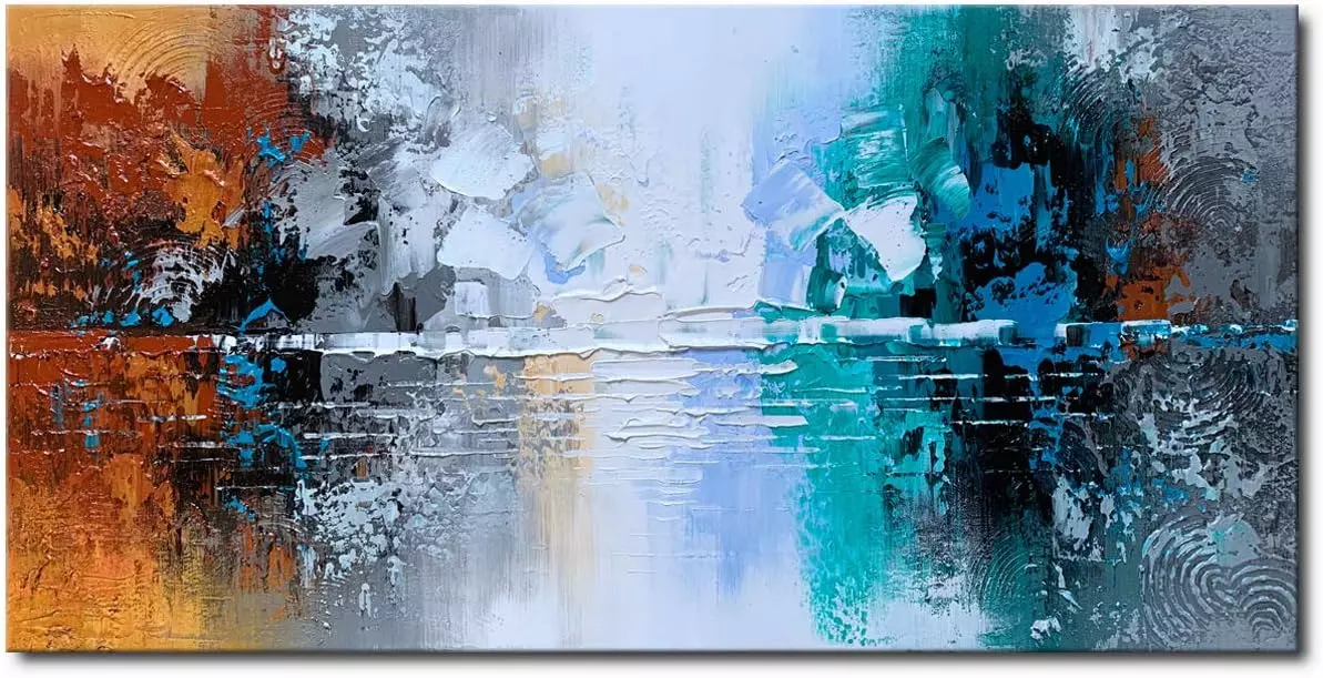 Hand Painted Oil Painting on Canvas Lake Landscape Wall Art Modern Abstract Home Decor — Wall Art