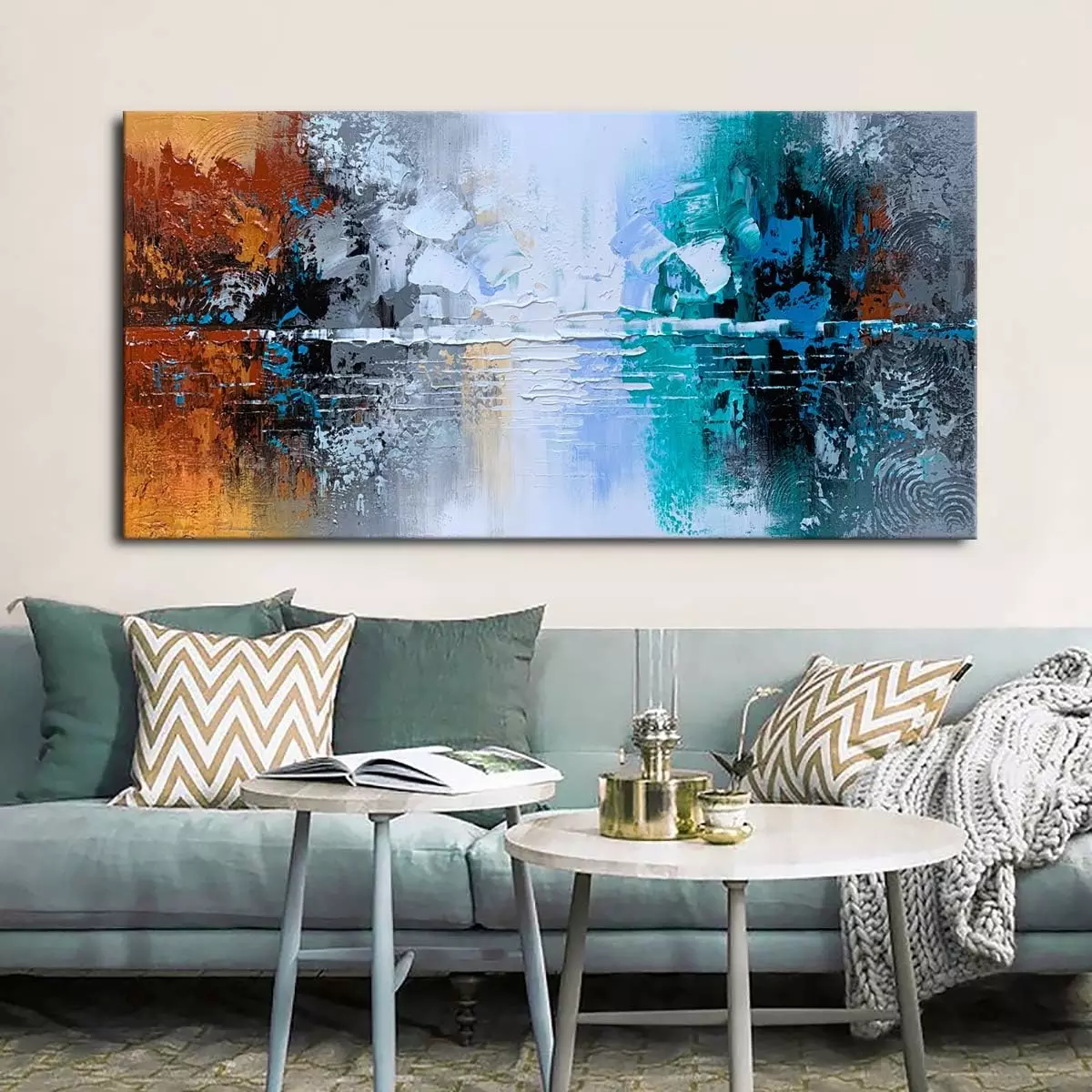 Hand Painted Oil Painting on Canvas Lake Landscape Wall Art Modern Abstract Home Decor — Wall Art