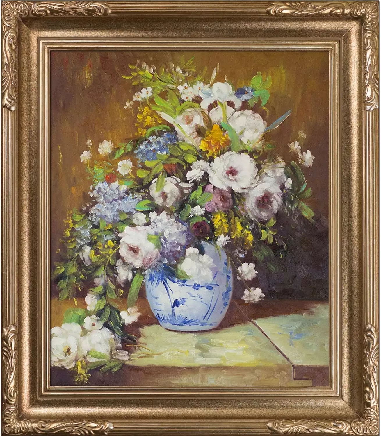 overstockArt Grande Vase Di Fiori by Pierre-Auguste Renoir Hand Painted Oil on Canvas with Brasovia Frame, 26.5  x 30.5  — Wall Art