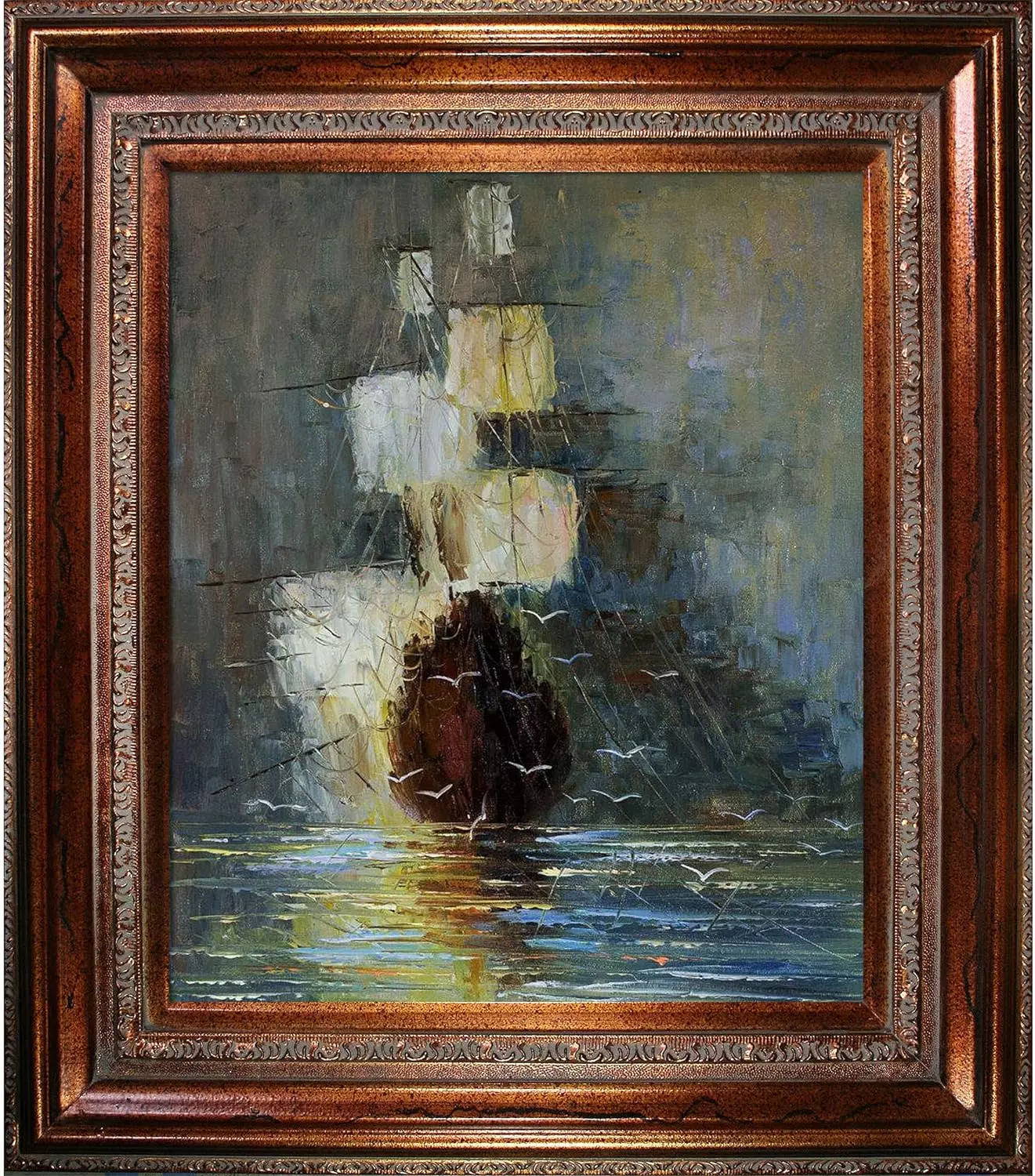 overstockArt Nostalgy Reproduction with Mediterranean Bronze Framed Oil Painting, 34  x 30 , Multi-Color — Wall Art