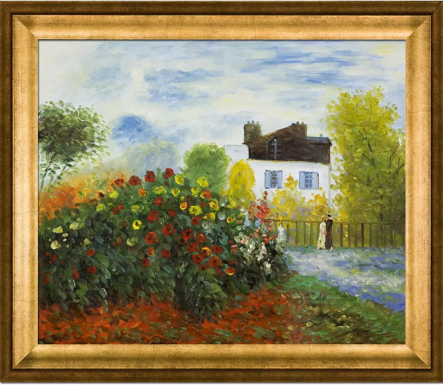 overstockArt Monet Artist s Garden with Athenian Gold Frame Oil Painting, Antique Finish — Wall Art