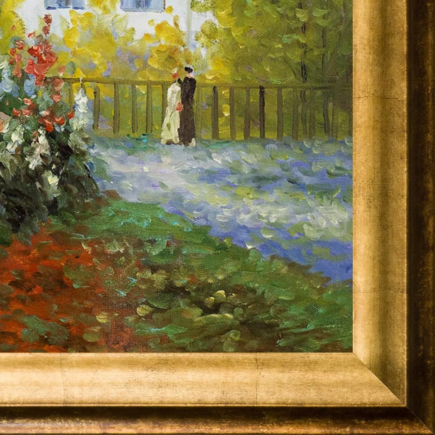 overstockArt Monet Artist s Garden with Athenian Gold Frame Oil Painting, Antique Finish — Wall Art