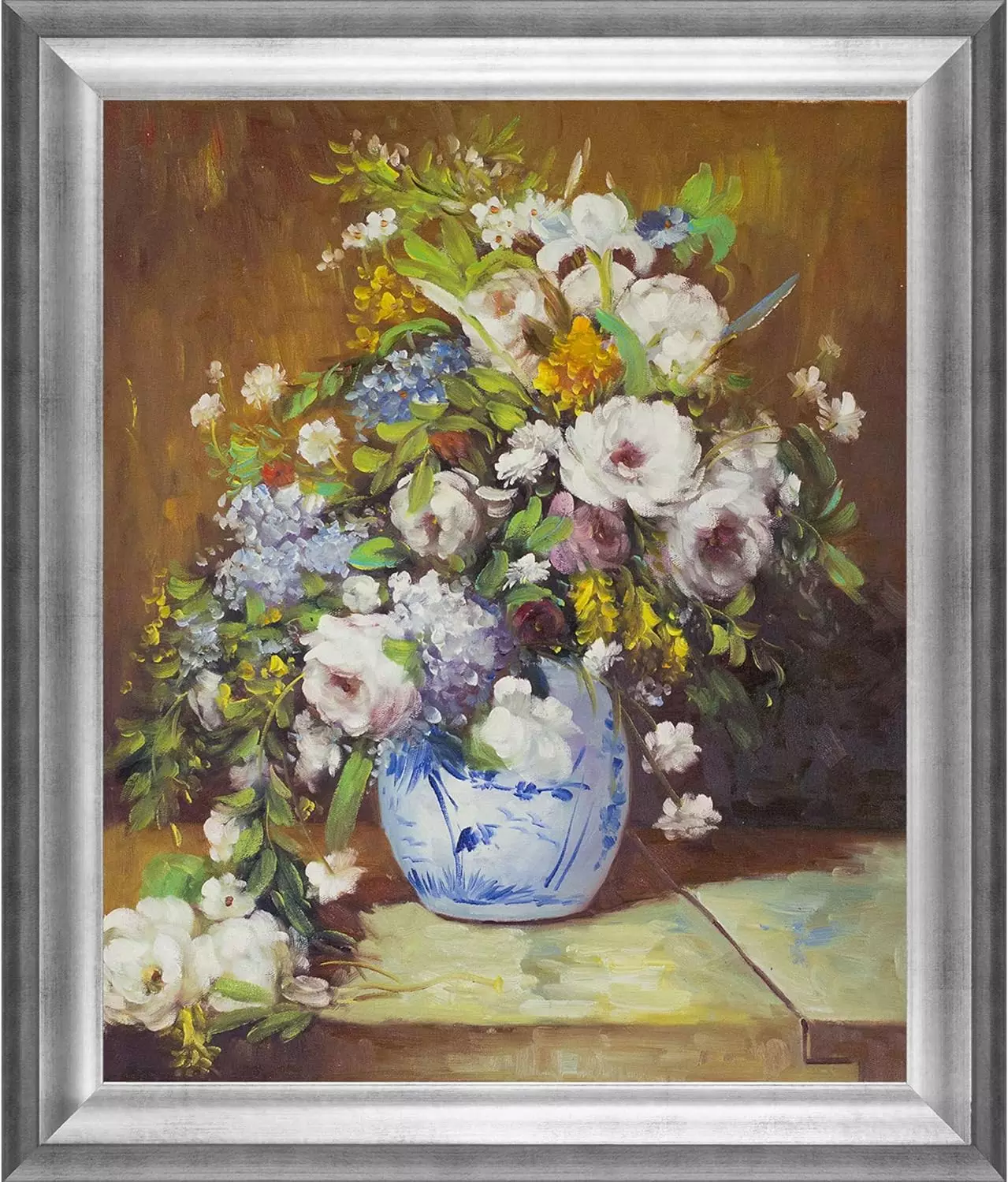 overstockArt Grande Vase Di Fiori by Pierre-Auguste Renoir Hand Painted Oil on Canvas with Brasovia Frame, 26.5  x 30.5 , Athenian Antiqued Frame, 29  x 25  — Wall Art