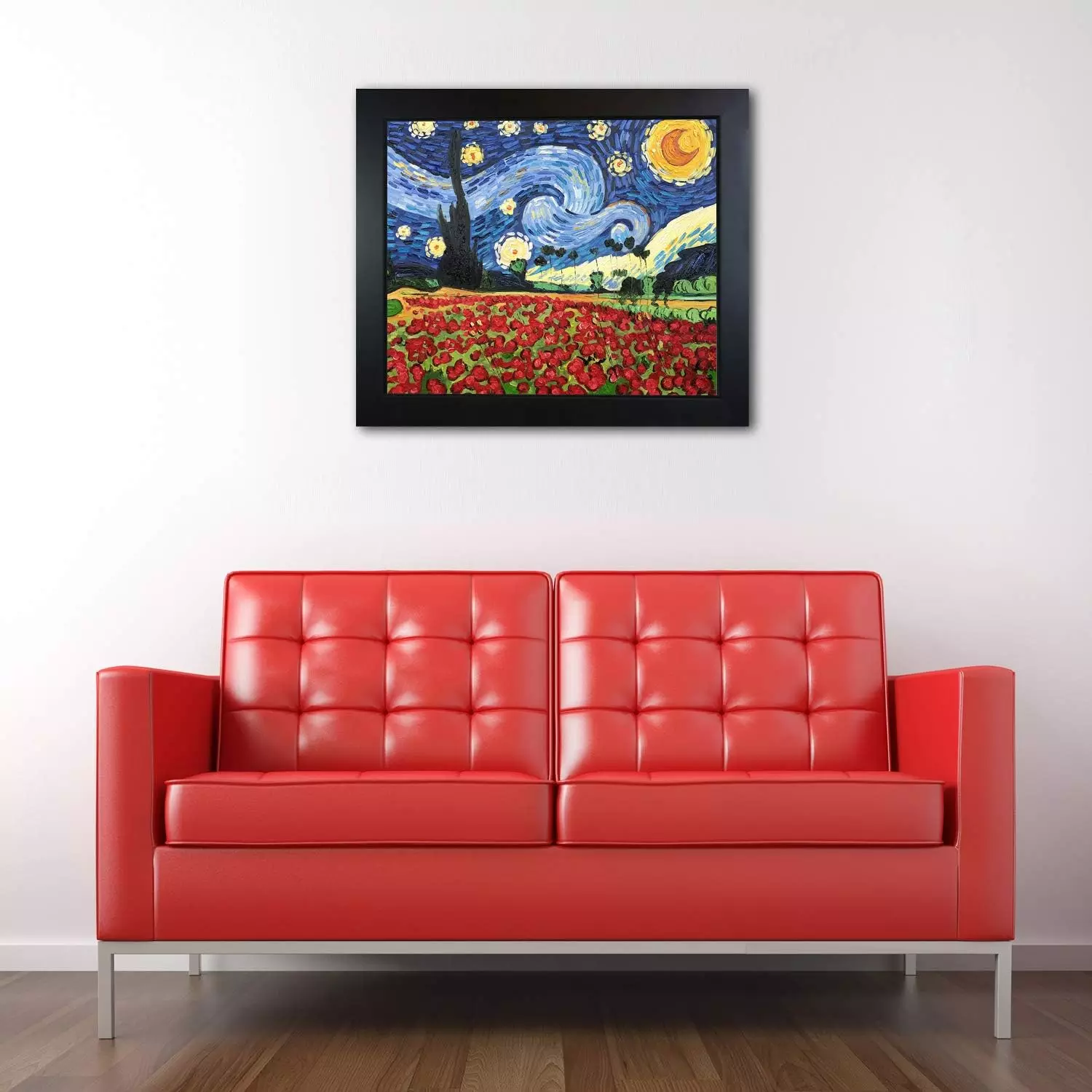 overstockArt La Pastiche VG2667-FR-137B20X24 Framed Oil Painting Starry Poppies Collage Hand Painted Original by with New Age Wood Frame, 2.00  x 24.75  — Wall Art