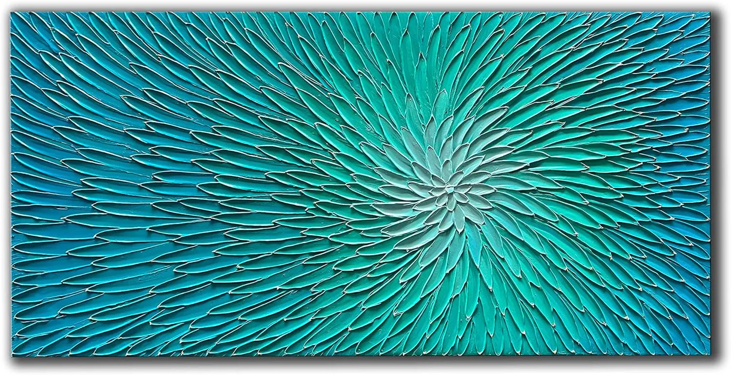 JELRINR Modern Oil Painting Hand Painted Texture blue-green Abstract Canvas Wall Art Decoration Contemporary Artwork Framed Ready to Hang 24x48inch — Wall Art