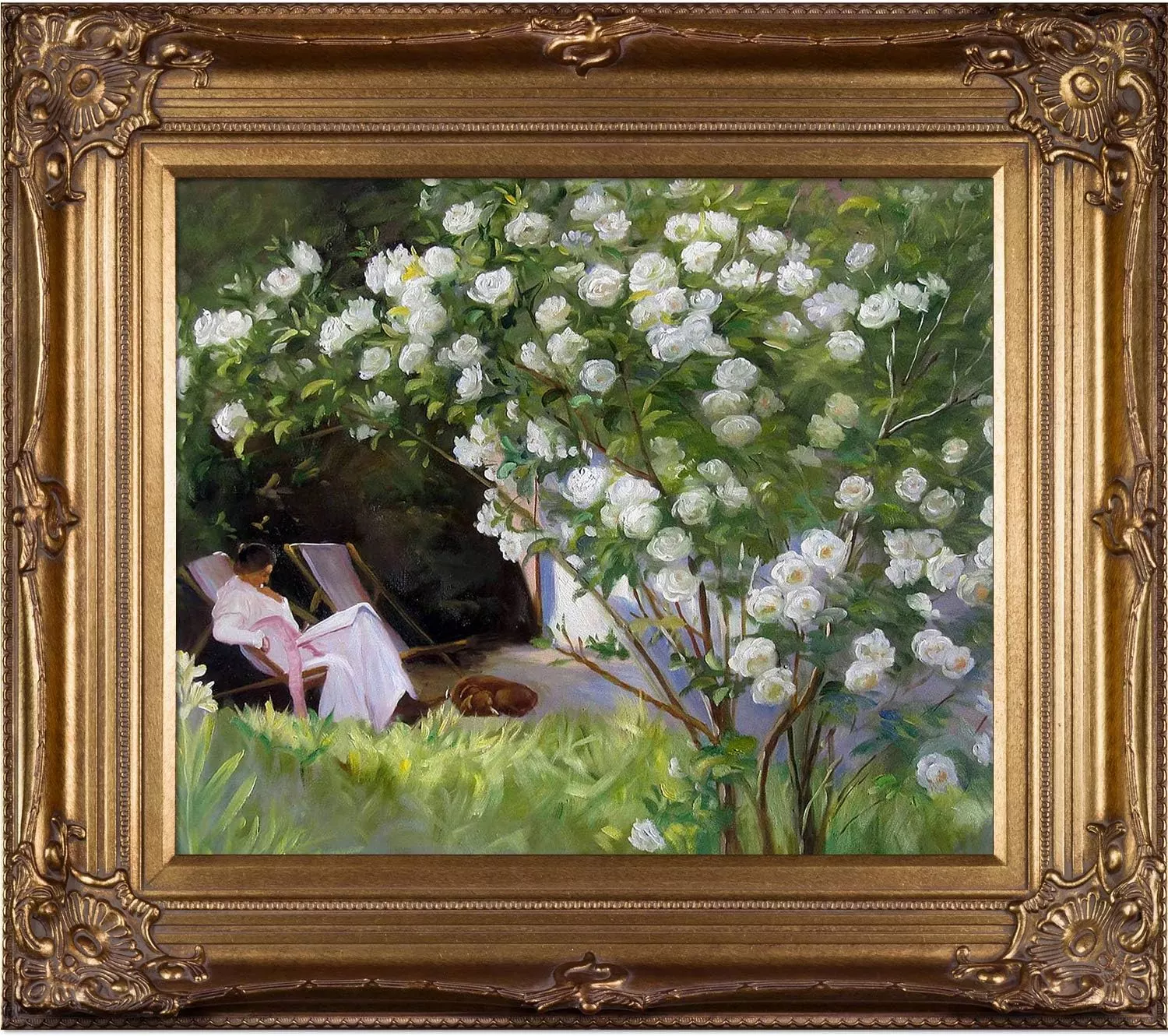 La Pastiche Rose Garden with Renaissance Bronze Framed Oil Painting, 34  x 30 , Multi-Color — Wall Art