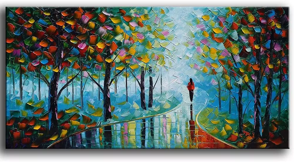 YaSheng Art -Contemporary Landscape Abstract Oil Painting On Canvas Textured Tree Painting Abstract Art Wall Paintings Handmade 3D painting Home Office Decorations Canvas Wall Art painting 24x48inch — Wall Art