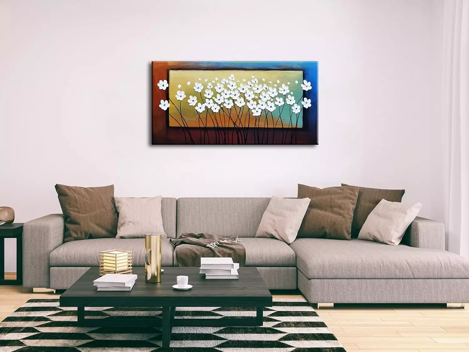 Wieco Art White Flowers Oil Paintings on Canvas Wall Art for Living Room Bedroom Home Decorations Large Modern Stretched and Framed 100% Hand Painted Contemporary Pretty Abstract Floral Artwork L — Wall Art