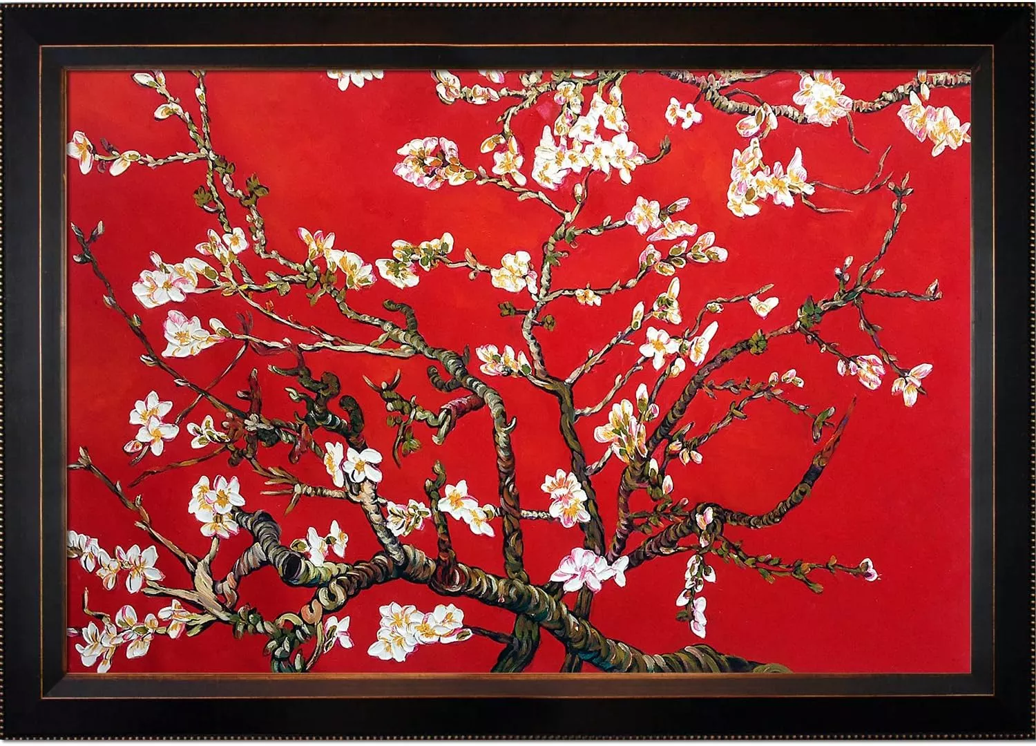 La Pastiche VG2326-FR-939524X36 Framed Oil Painting Almond Tree in Blossom, Ruby Red Hand Painted Original by with Veine D Or Bronze Angled Frame — Wall Art