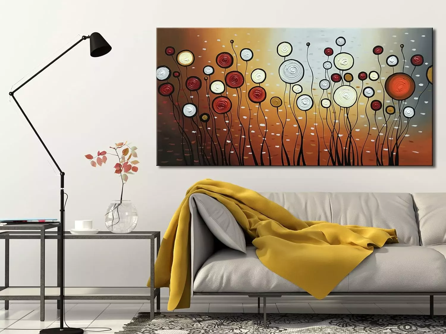 Wieco Art Extra Large Modern 100% Hand Painted Stretched and Framed Abstract Flowers Artwork Floral Oil Paintings on Canvas Wall Art Ready to Hang for Living Room Bedroom Home Decorations — Wall Art