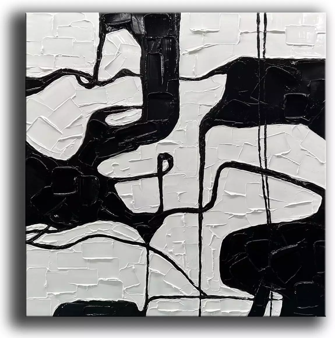 YaSheng Art- Black and White Canvas Wall Art Hand-Painted 3D Thick Texture Minimalism Abstract Artwork Oil Painting Home Decorations Wall Art for living room Office Wall Art Ready to Hang 30X30inch — Wall Art