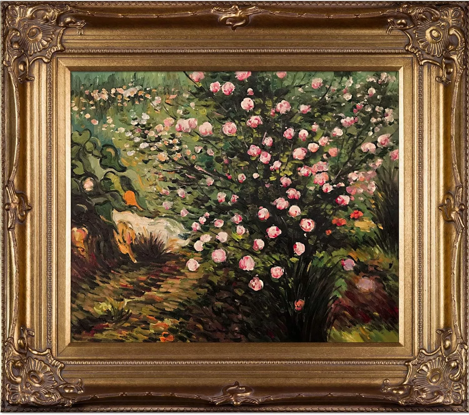 overstockArt Rosebush in Blossom with Renaissance Bronze Framed Oil Painting, 34 in x 30 — Wall Art