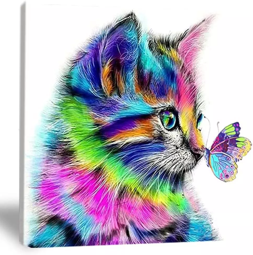 ZYCH Oil painting animal cat pro butterfly Canvas wall art modern art work home decoration painting 20x24inch (50x60cm) — Wall Art