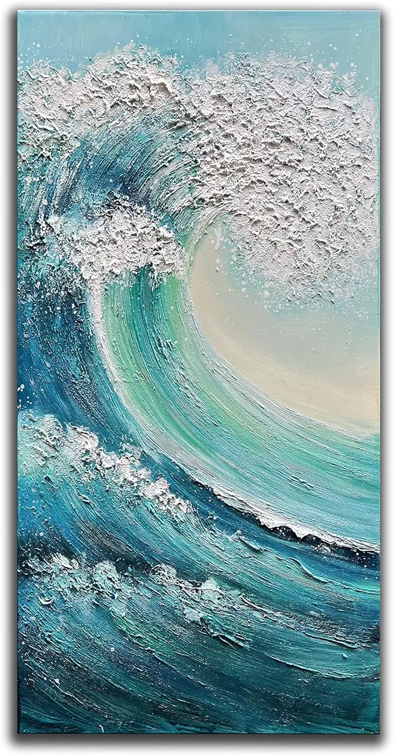 JELRINR Sea Waves Large Canvas Wall Art Oil Painting On Canvas Texture Seascape paintings Hand painted Acrylic paintings Room Bedroom Home Decorations Modern Abstract Art 24x48inch — Wall Art