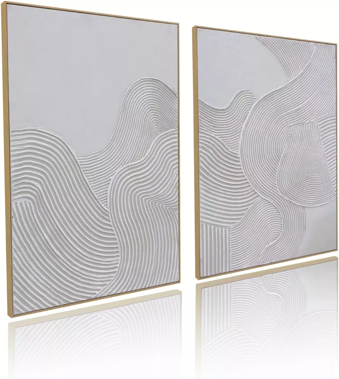 Framed Neutral Abstract Wall-Art Painting - Large Abstract Canvas Wall Decor 3D Curve Illustrations Hand painting for Living Room, Bedroom, Office - 2 Piece 28 x 40 Inch, Ready to Hang  — Wall Art