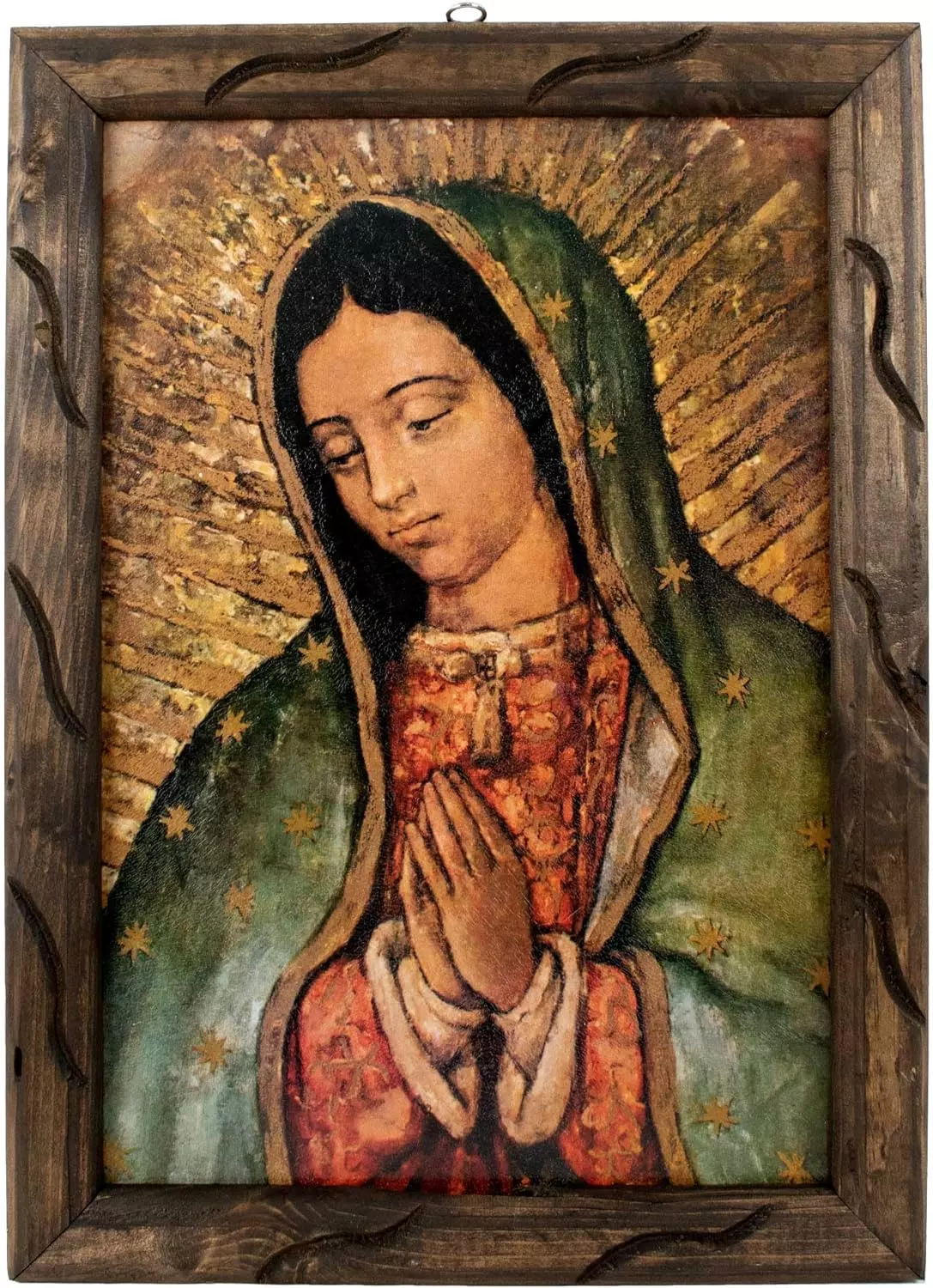 Mrcjsales- Our Lady of Guadalupe Mc image rustic frame, Oil painting, 24  x36  , 13  x18  , 10  x12   inches, religious art image, Virgen de Guadalupe Mc , Cuadro rustico , Home decor, wall decor, church events, gifts (Medium - 18 x13  inches) — Wall Art