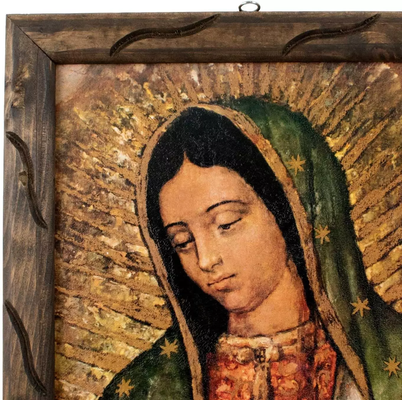 Mrcjsales- Our Lady of Guadalupe Mc image rustic frame, Oil painting, 24  x36  , 13  x18  , 10  x12   inches, religious art image, Virgen de Guadalupe Mc , Cuadro rustico , Home decor, wall decor, church events, gifts (Medium - 18 x13  inches) — Wall Art