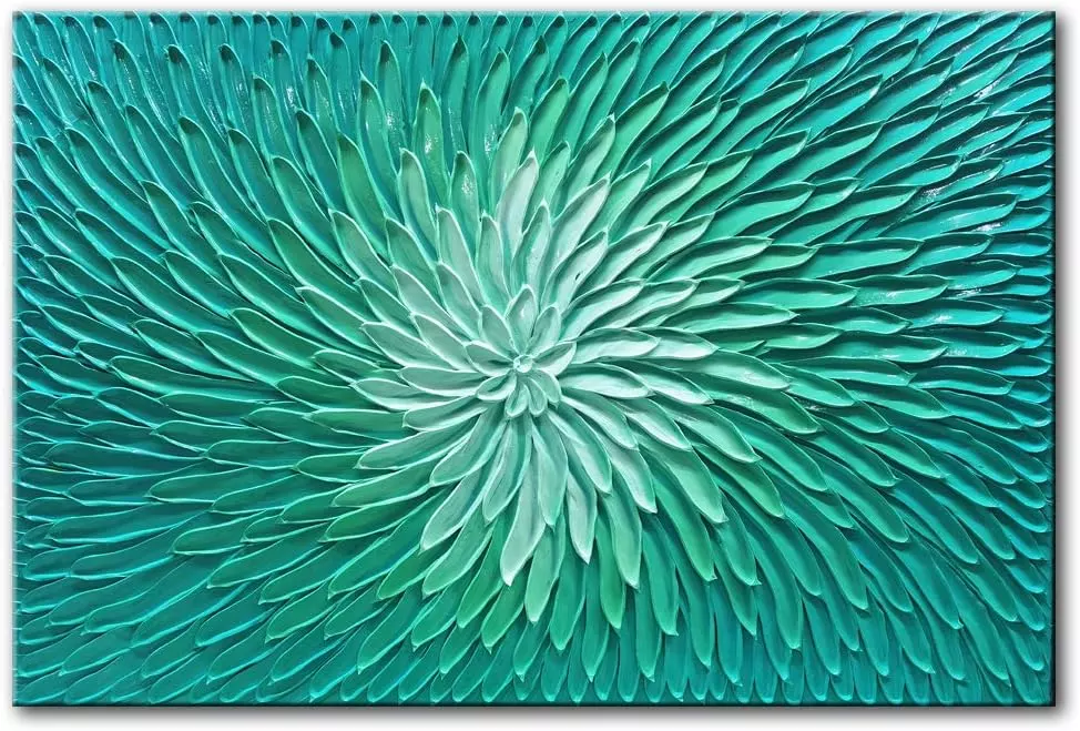 Tyed Art- Blue green gradient Abstract Oil Painting On Canvas Texture Abstract Artwork Canvas Wall Art Paintings Modern Home Decor Abstract Oil Painting 24x36inch — Wall Art