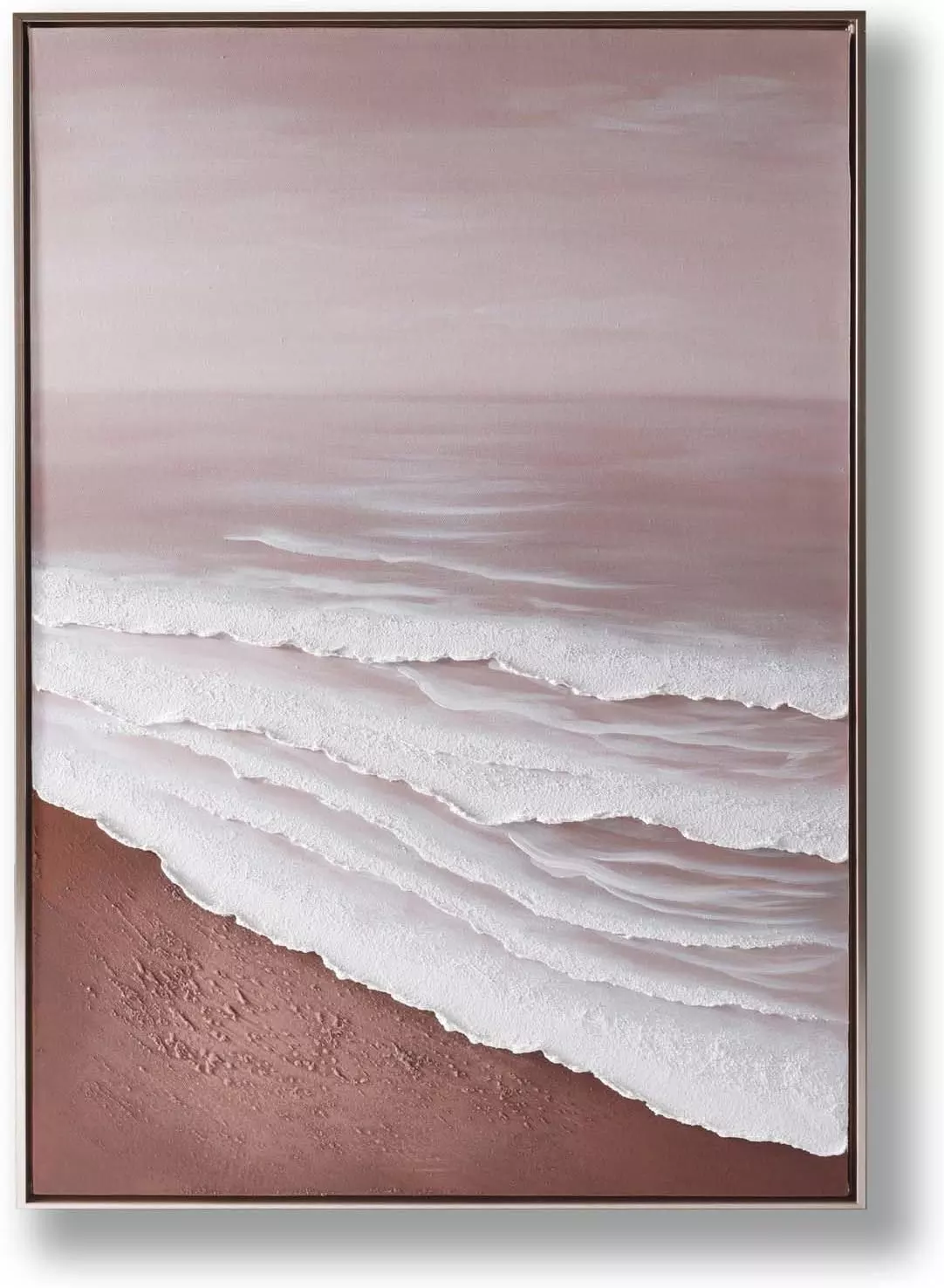 Pink Canvas Wall Art For Living Room Bedroom Bathroom Decor, Hand-Painted Oil Painting 3d Stereo Texture, Beach White Ocean Flowers At Dusk Picture, 24  X36  Large Size Home Decoration — Wall Art