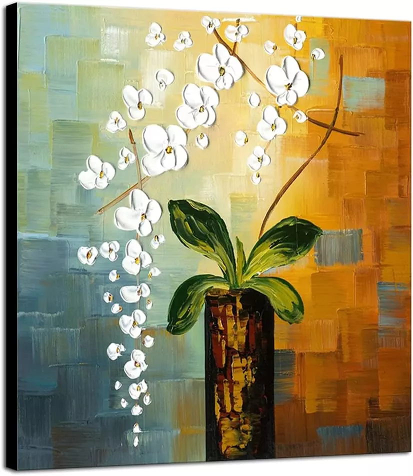 Wieco Art Beauty of Life 100% Hand-Painted Modern Flower Artwork Abstract Floral Oil Paintings on Canvas Wall Art for Home Decorations Wall Decor 24 by 24 inch — Wall Art