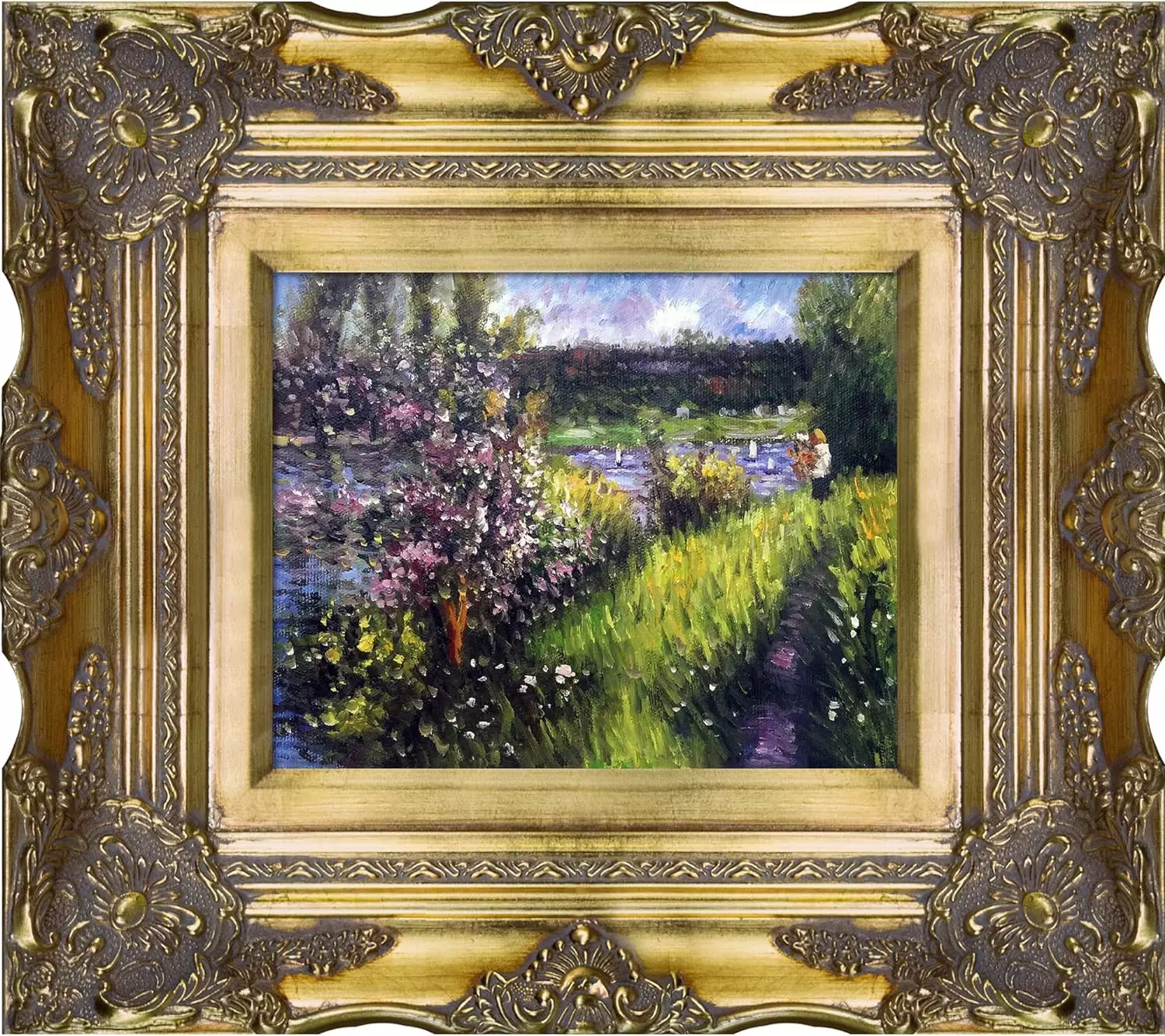 La Pastiche The Seine at Chatou by Pierre-Auguste Renoir with Gold Victorian Frame Oil Painting Wall Art, 18  x 16  — Wall Art