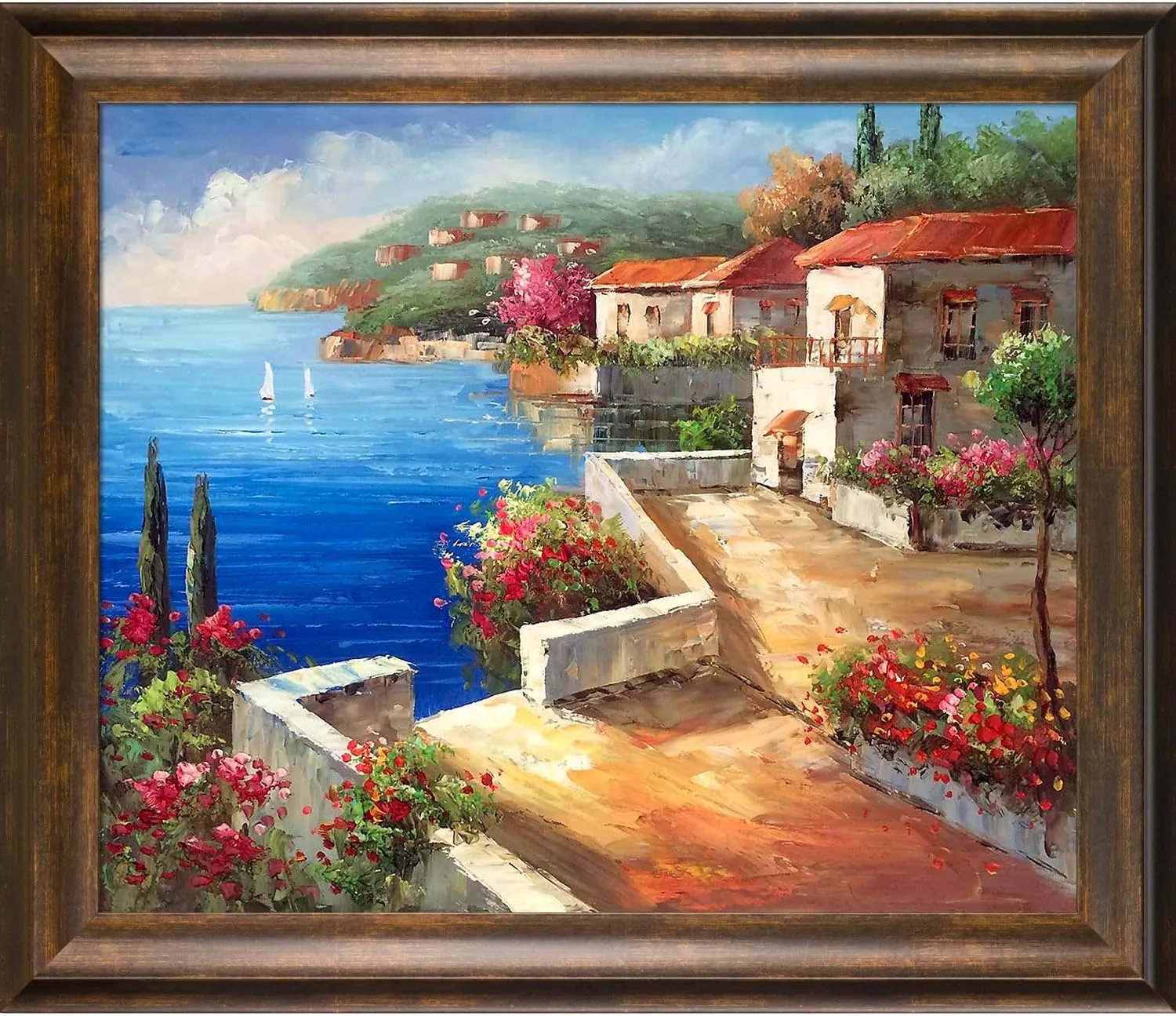 La Pastiche Vacation Harbor by Unknown Artists Framed Hand Painted Oil on Canvas, 29  x 25  — Wall Art