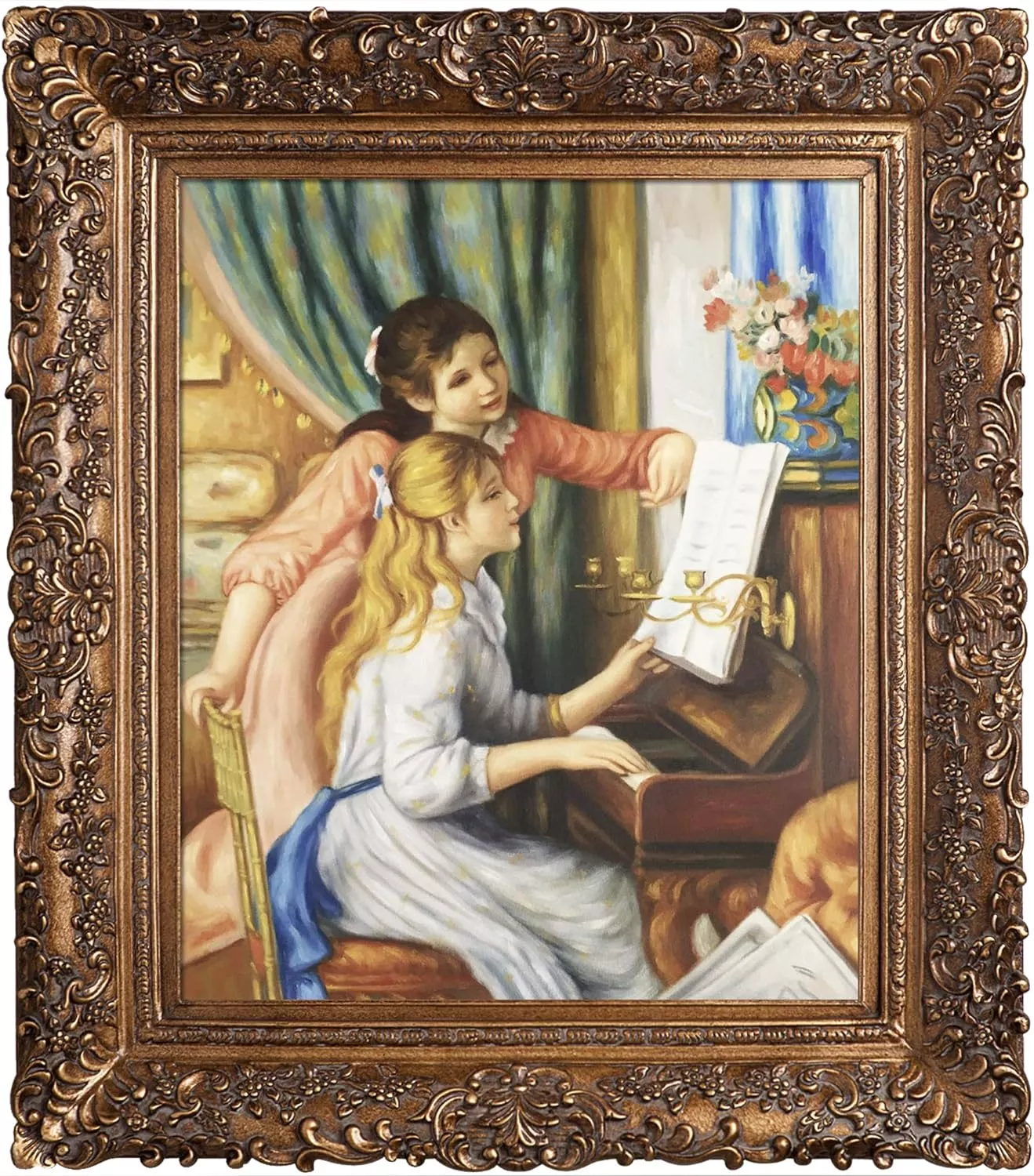 La Pastiche overstockArt Young Girls at the Piano by Pierre-Auguste Renoir with Gold Burgeon Frame Oil Painting Wall Art, 33.5  x 29.5 , 29.50  x 33.50  — Wall Art