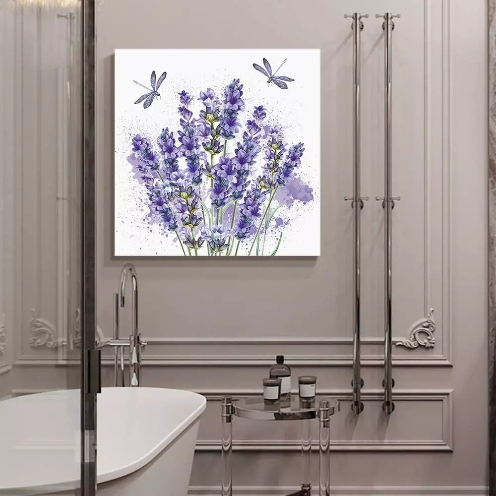 Miss Sweetheart Canvas Wall Art Oil Painting-Purple Lavender Dragonfly,Frame Stretched Wall Modern Artwork for Bedroom/Living Room/Bathroom Decor,Ready to Hang,1 Panel 16 x16  — Wall Art