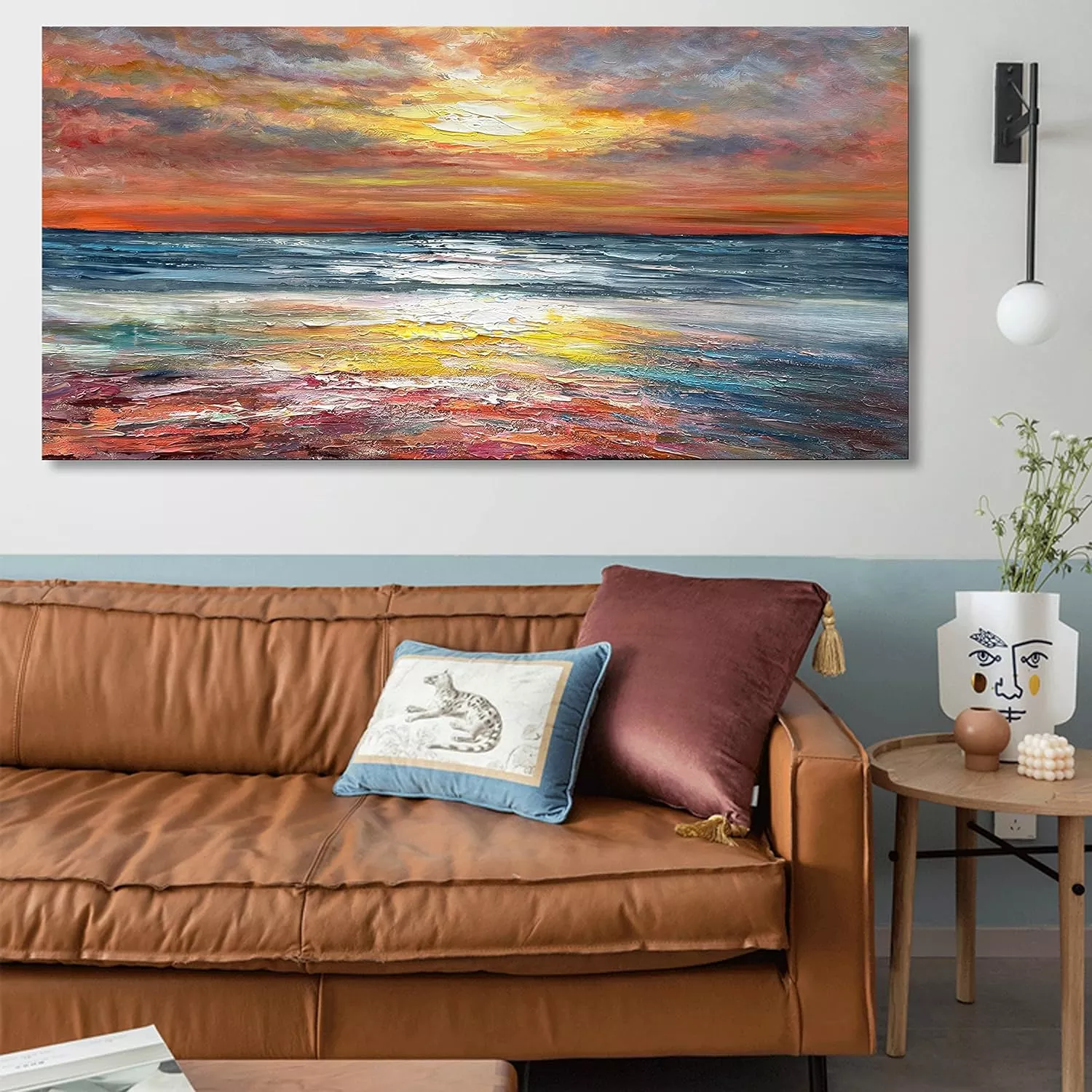 Limiyer Art Sea Sunrise Landscape Modern Abstract Oil painting Canvas Oil Painting wall art decoration 24x48 inch — Wall Art